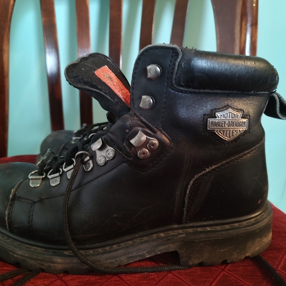Harley Davidson Dipstick 81610 Black Leather Motorcycle Boots women’s  Sz. 8.5 - Picture 3 of 10